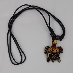 Carved Wooden Skull Backed Turtle Necklace